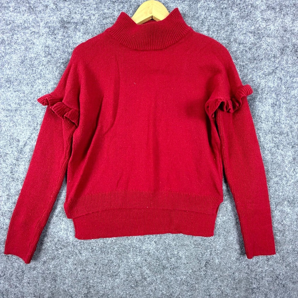 Ruby Moon Sweater Womens Small Red Y2K Cotton Knit Ruffle Sleeve